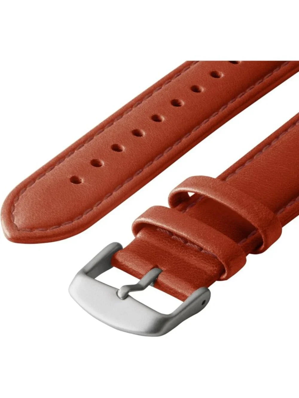 Men's Cognac/Matched Thread Matte Silver Hardware Leather Straps Apple Watch